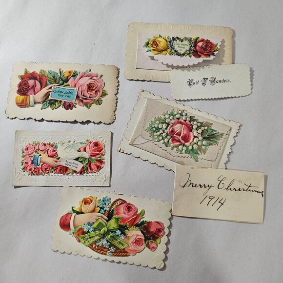 1910s Antique Greeting & Calling Cards 5pc Die cut ephemera crafts historical - Picture 3 of 5